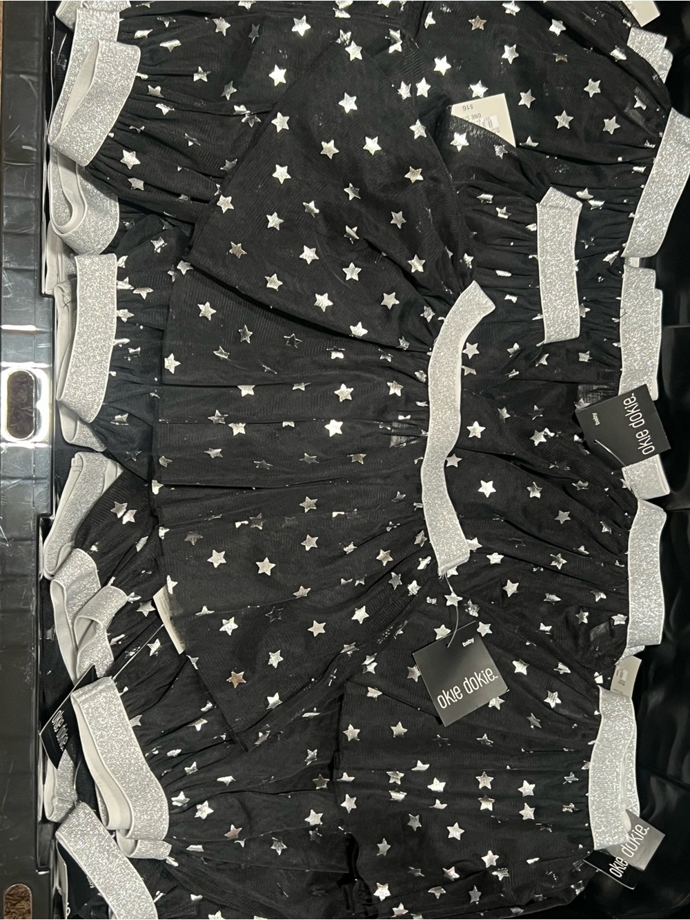 lot of 24 okie dokie Black and Silver Star Tutu Skirt one size NWT
